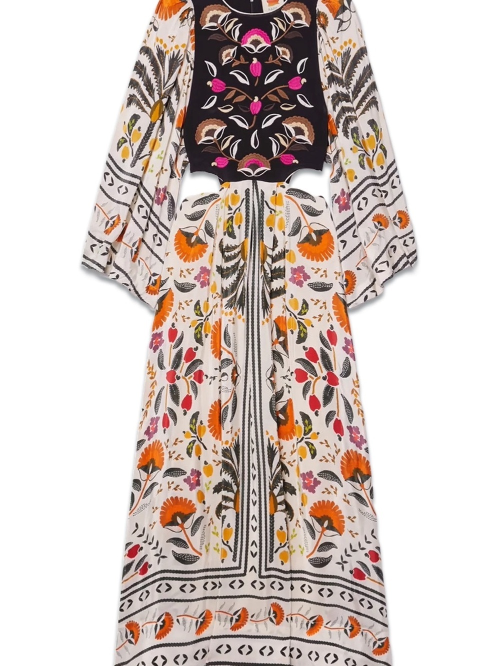FARM RIO Cutout Embroidered Printed Crepe de Chine Maxi Dress - Picture 7 of 12